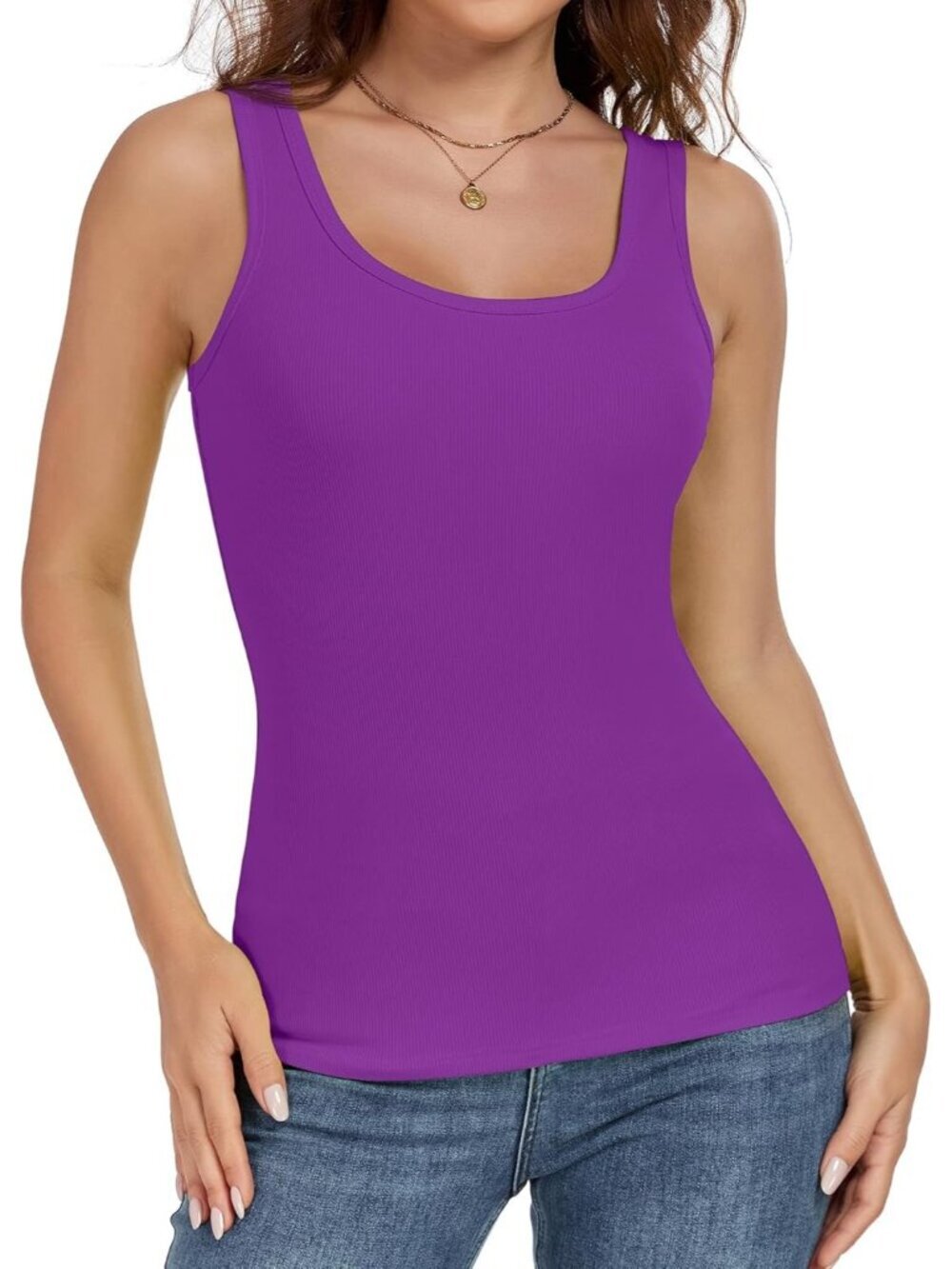 Women's Purple Fitted Scoop Neck Slim Fit Summer Sleeveless Tank Top